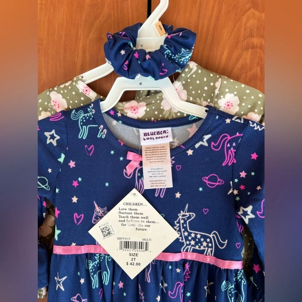 BLUEBERi boulevard - 2 Piece new dress Unicorn Flowers (Size 2T)
